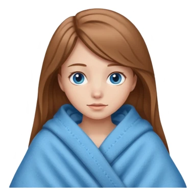 Girl with light brown hair and blue eyes wrapped in blanket sticker