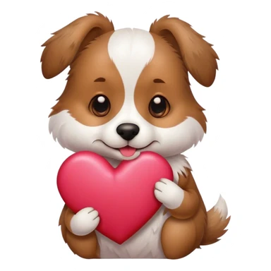 Dog holding valentine heart sticker