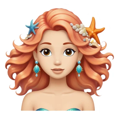 mermaid with seashells in hair, starfish earrings, ocean hair sticker