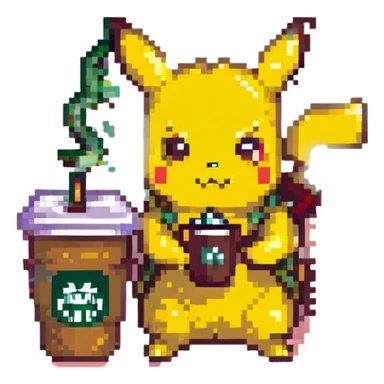 Pikachu drinking Starbucks sticker