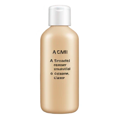 A skincare facial cleanser in a beige bottle and black writing  sticker