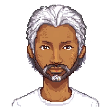 Minecraft pixel art face of Kevin, with gray hair, brown skin, scruffy beard, matching the reference sticker