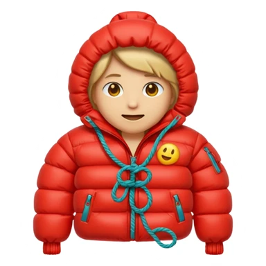 emoji dressing a down jacket, with ropes around it sticker