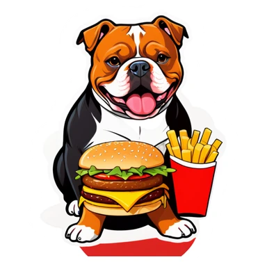 American bully with hamburger and fries sticker
