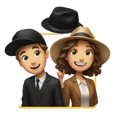 Boy with a black hat and a girl with Brown hair and tongue out are happy and taking a Photo in a photobox  sticker
