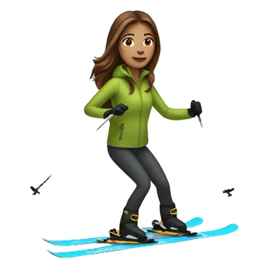 Woman with brown long hair skiing sticker