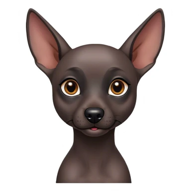 Cinematic Cute Xoloitzcuintle dog Portrait Emoji, Head tilted playfully and inquisitively, featuring smooth, hairless ebony skin with distinctive, artistic wrinkles, round, sparkling dark eyes filled with curiosity, Simplified yet irresistibly adorable features, highly detailed, glowing with a warm, friendly glow, high shine, affectionate and spirited, stylized with a touch of whimsy, bright and endearing, soft glowing outline, capturing the essence of a mischievous yet loving companion, so playful it feels like it could trot out of the screen and into your arms! sticker