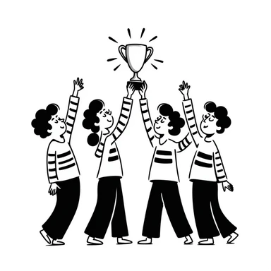 team celebrating with trophy sticker