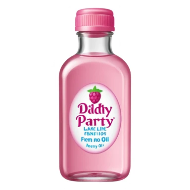 realistic Johnson and Johnson style bottle pink cap pink logo clear bottle with aint no party like a berry party written on the logo with diddy oil and a berry on top bottle sticker