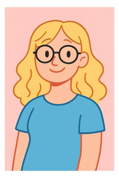 soft pastel colors, gentle smile, blonde woman with glasses sticker