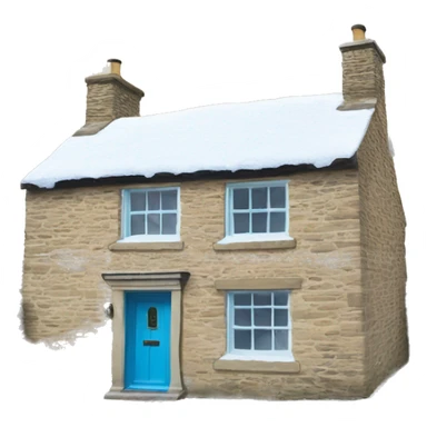 Snowy stone cotswolds cottage with sky blue door  sticker