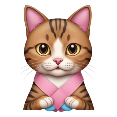 a  brown and black tabby cat, with a pink bandage on her front paw, sticker