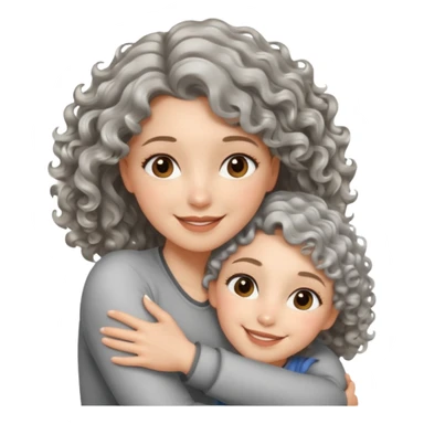 silver, wavy/curly hair shorter than shoulder-length lady giving hug and smiling sticker