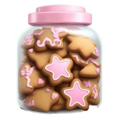 Realistic glass cookie jar with light pink lid full of gingerbread cookies isolated.  sticker
