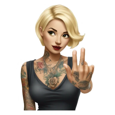 Blonde elegant women, her Body Covered with Tattoos, POINTING YOU with her HAND , Hyper realistic sticker