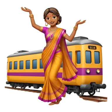 An Indian woman dancer dancing on top of a running train. sticker