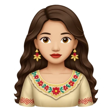 Filipino woman with long dark wavy hair parted in the middle wearing a traditional filipiniana sticker