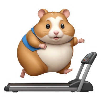 fat hamster big belly trying to run on treadmill sideways desperately trying to catch up with speed sticker