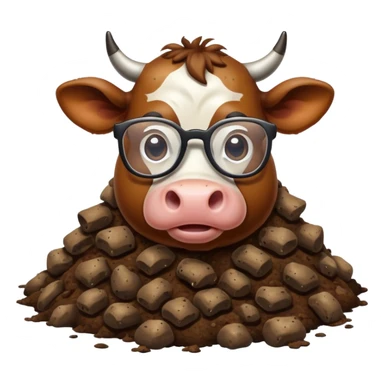 A Brown cow with super big glasses in poop sticker