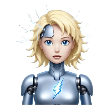 A female robot with a sexy body and lightning exploding from her brain sticker