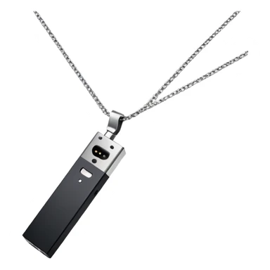 Juul black electronic cigarette on a thin silver necklace sticker