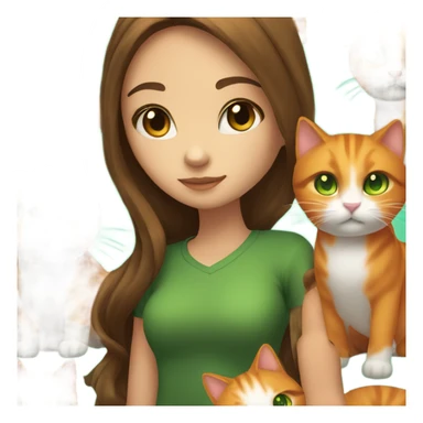 Long Brown highlighted hair and green eyed girl holding an Orange cat sticker