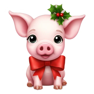 cute baby pig with a christmas bow sticker
