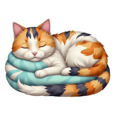 full body colourful light patched calico + white tabby cat sleeping sticker