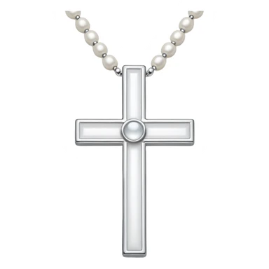 Elegant emoji icon of a white cross made of white beads, glossy surface, and white bead chain subtle shadows, pure white palette sticker