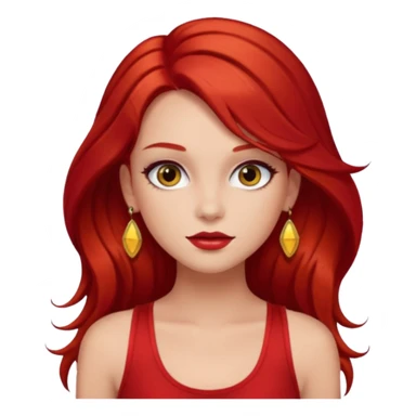 girl wearing red tank top, brown long hair, glam make up, have a red hair clip EMOJI sticker