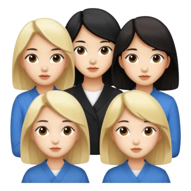 4 korean girls, hair colors: 1 blonde, 2 black, 1 brown sticker