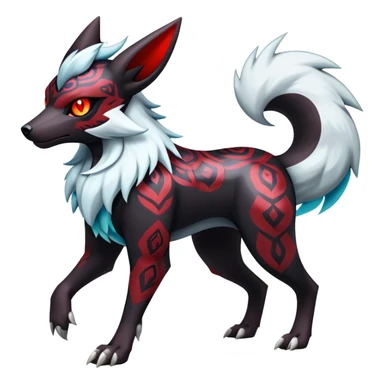 Shiny Exotic Excessive Mysterious Houndoom-Mightyena-Zorua-Zoroark-Zangoose-Pokémon-Fakémon-hybrid-creature (full body) sticker