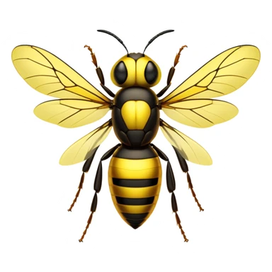 Cinematic Noble Hornet Portrait Emoji, Poised and intimidating, with a sleek, segmented body in bold yellow and black hues, sharp, focused eyes, and delicate, translucent wings, Simplified yet sharp and sophisticated features, highly detailed, glowing with a soft, insectile radiance, high shine, intelligent and formidable, stylized with an air of natural authority, focused and alert, soft glowing outline, capturing the essence of a watchful and confident hornet that appears ready to buzz out of the screen with effortless power! sticker