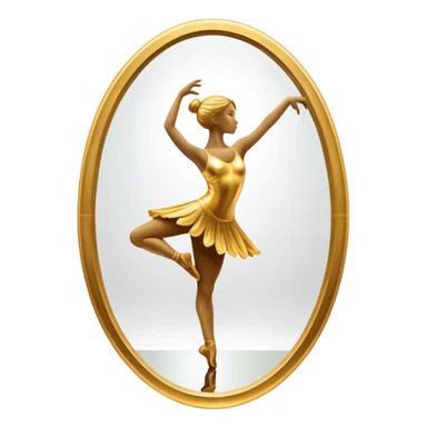 Cinematic Realistic Mirror, a large, ornate mirror reflecting a dancer’s poised silhouette, soft golden light creating depth, slight smudges on the glass adding realism, glowing with a timeless and artistic presence. sticker