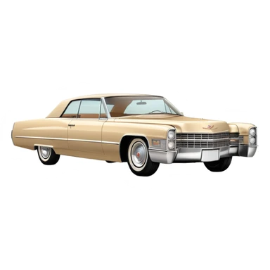 Clean-lined beige 1966 Cadillac DeVille, very minimalistic approach, 30-degree perspective, simplified iconic silhouette, Once Upon a Hollywood vehicle, iOS emoji style sticker