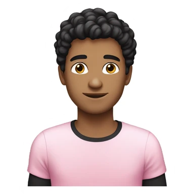 23 year old man white skin,  black hair long, pink t-shirt sticker