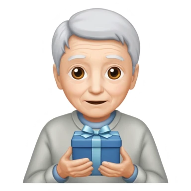 Una persona mayor recibiendo un regalo plateado sticker