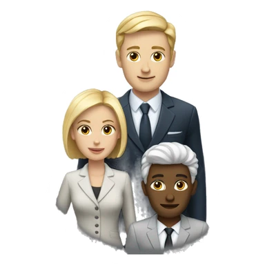 two white skinned people one a woman one a man both wearing suits sticker