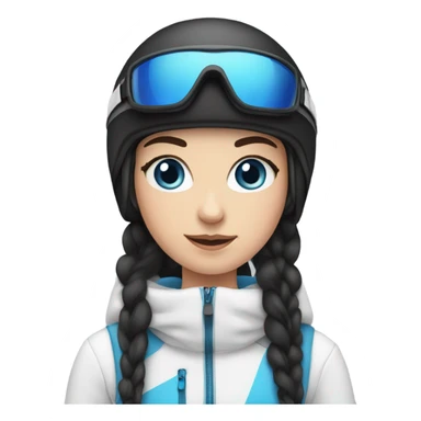 White girl, black hair, blue eyes, skiing  sticker