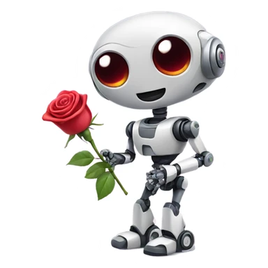 cute robot holds a rose sticker