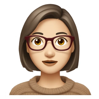 a young pretty asian woman, light brown short hair, brown eyes, dark red knit sweater, textured bob, asian,glasses, pretty eyelashes,pale skin sticker