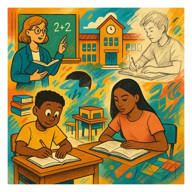 illustration themed around school, diverse styles sticker