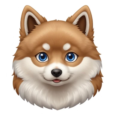 A Brown, light tan and white pomsky with one brown eye and one blue eye sticker