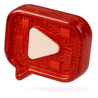 red speech bubble with inside a big red YouTube white play button, very glossy circuit style, transparent sticker