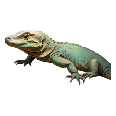 Meme-Worthy cute Sleeping Komodo Dragon Lizard Portrait Emoji, Head resting peacefully with a contented smile, showcasing a rugged, textured form and eyes gently closed in serene slumber, Simplified yet comically adorable features, highly detailed, glowing with a soft, drowsy glow, high shine, relaxed and utterly lovable, stylized with an air of playful laziness, bright and heartwarming, soft glowing outline, capturing the essence of a sleeping ancient guardian that feels destined to become the next viral icon of adorable rest! sticker
