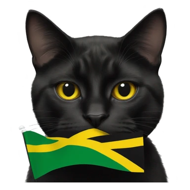 black cat holding jamaican flag in mouth sticker