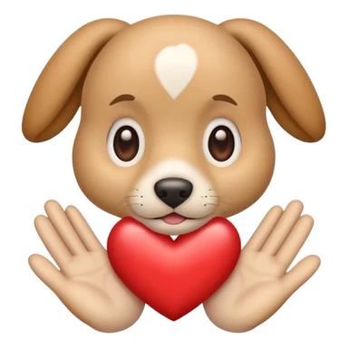 An emoji with puppy dog eyes and the heart hand sticker