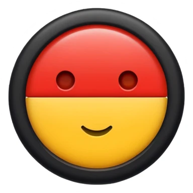 Rectangular shape with half black on the top half red on the bottom tiny yellow circle in the middle sticker