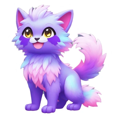 Anthro Fluffy Cool Cute Magical Elemental Shiny Colorful Neon Vibrant Colors Sparkle Kemono-style Chibi Fantasy-Animal-Fakémon-Pokémon-Hybrid Fur Sona Aesthetic Full Body sticker