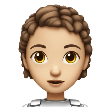 cute robot girl with brown hair and big eyes sticker